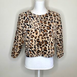 NWOT Calvin Klein Leopard Animal Print Cropped Faux Fur Coat L